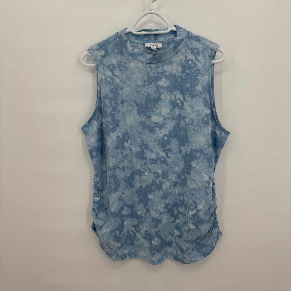 Skinnygirl Flaunt Mock Neck Ruched Side Tie Dye Tank Top Blue 1X NEW
